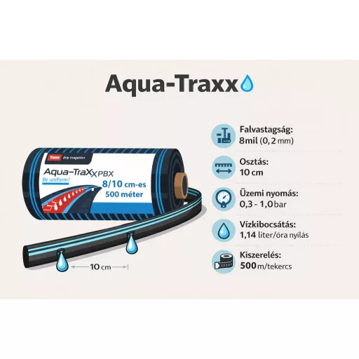 Aqua-Traxx csepegtető szalag 8mil (0,2mm) - 10cm-es osztással, 500m